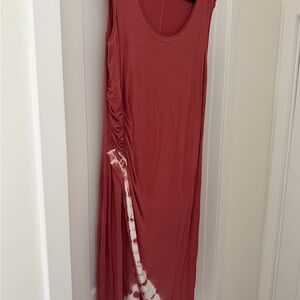 Seven7 Sleeveless Rust Maxi Dress with Side Tie-Dye Detail